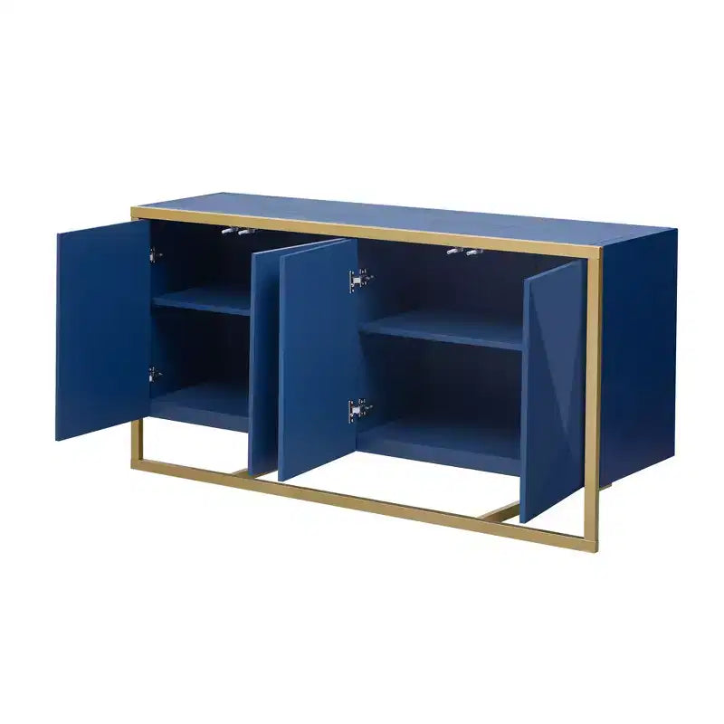Aparador de bufé, mueble aparador de madera para cocina, barra de café, mesa consola de almacenamiento con 4 puertas y patas de metal únicas