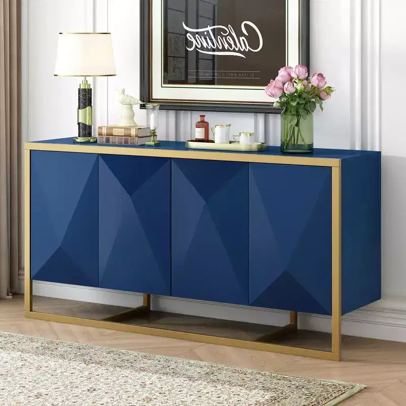 Aparador de bufé, mueble aparador de madera para cocina, barra de café, mesa consola de almacenamiento con 4 puertas y patas de metal únicas