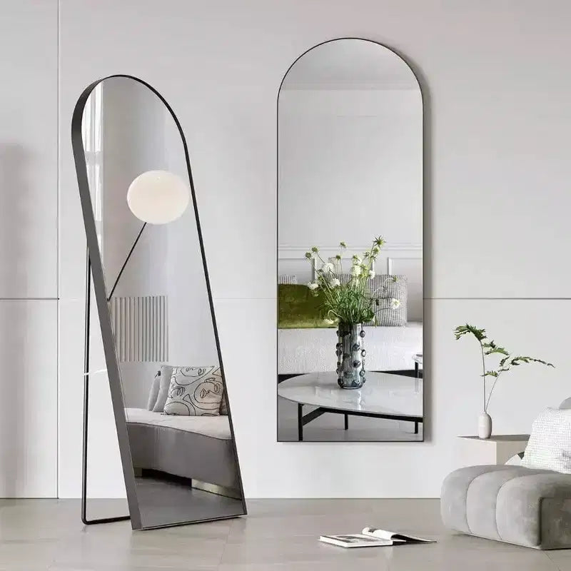 Espejo negro de cuerpo entero con arco, 58x18 con marco de aluminio. Úselo como espejo de pie o de pared.
