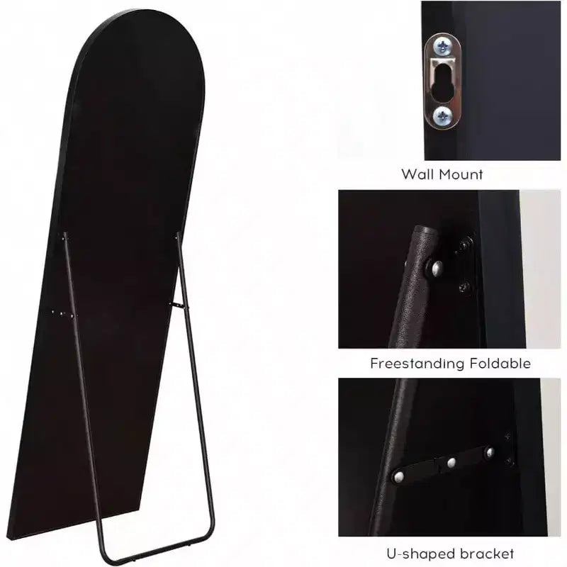 Espejo negro de cuerpo entero con arco, 58x18 con marco de aluminio. Úselo como espejo de pie o de pared.