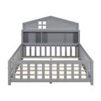 Cama de suelo Bellemave estilo Montessori con estantería y pizarra, cama de plataforma de madera maciza con barandillas y cabecero de almacenamiento para niños y adolescentes