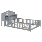 Cama de suelo Bellemave estilo Montessori con estantería y pizarra, cama de plataforma de madera maciza con barandillas y cabecero de almacenamiento para niños y adolescentes