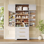 GDFStudio Alaia 78.2 Gabinete de despensa de cocina tipo casa de campo con 8 estantes en la puerta, 3 estantes ajustables y cajón oculto