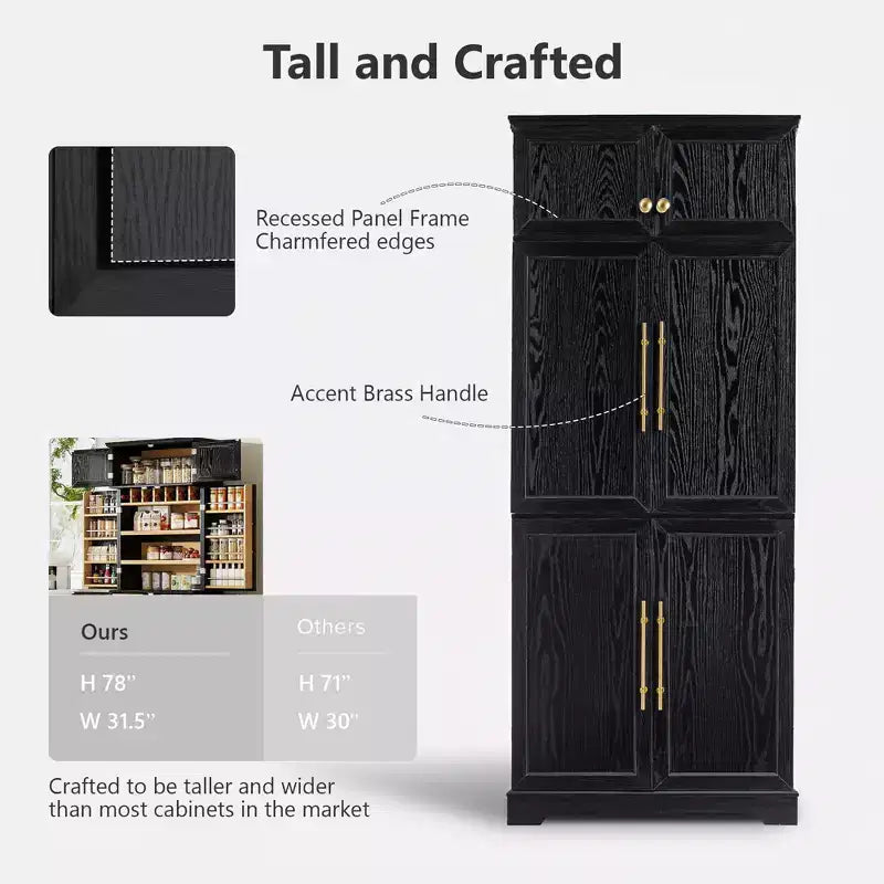 GDFStudio Alaia 78.2 Gabinete de despensa de cocina tipo casa de campo con 8 estantes en la puerta, 3 estantes ajustables y cajón oculto