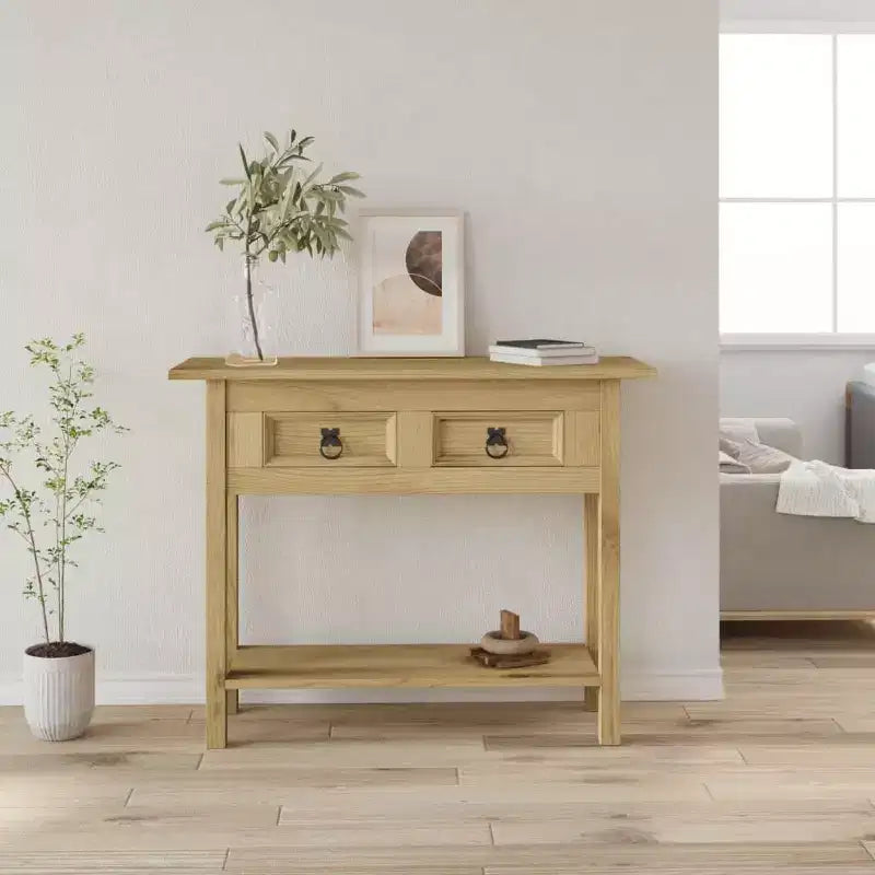 vidaXL Mesa consola marrón de pino macizo encerado 93 x 34,5 x 73 cm