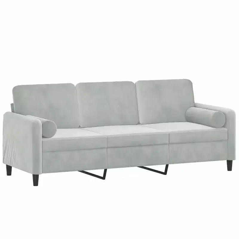 vidaXL Sofá de 3 plazas con cojines decorativos gris claro 70.9 de terciopelo