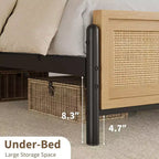 Acekool Boho Rattan Cama Plataforma de Madera Natural con Cabecero y Almacenamiento para Dormitorio