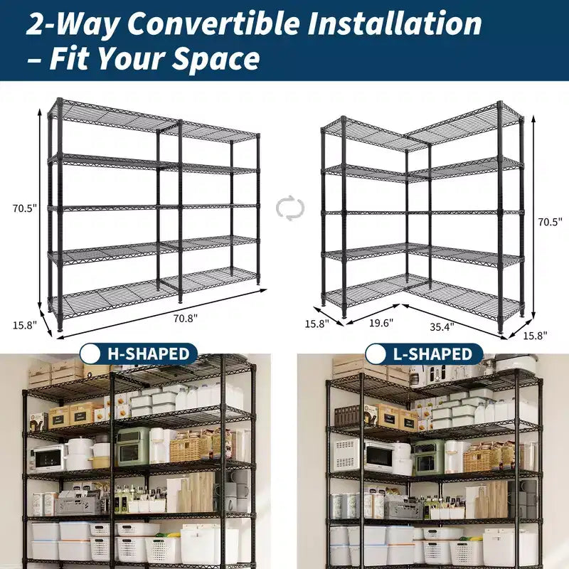 Estanterías de almacenamiento de 71 W, estantería metálica de 5 niveles, estantería de alambre resistente, estanterías de despensa ajustables, estantería de cocina para despensa, garaje comercial