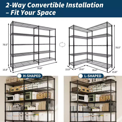 Estanterías de almacenamiento de 71 W, estantería metálica de 5 niveles, estantería de alambre resistente, estanterías de despensa ajustables, estantería de cocina para despensa, garaje comercial