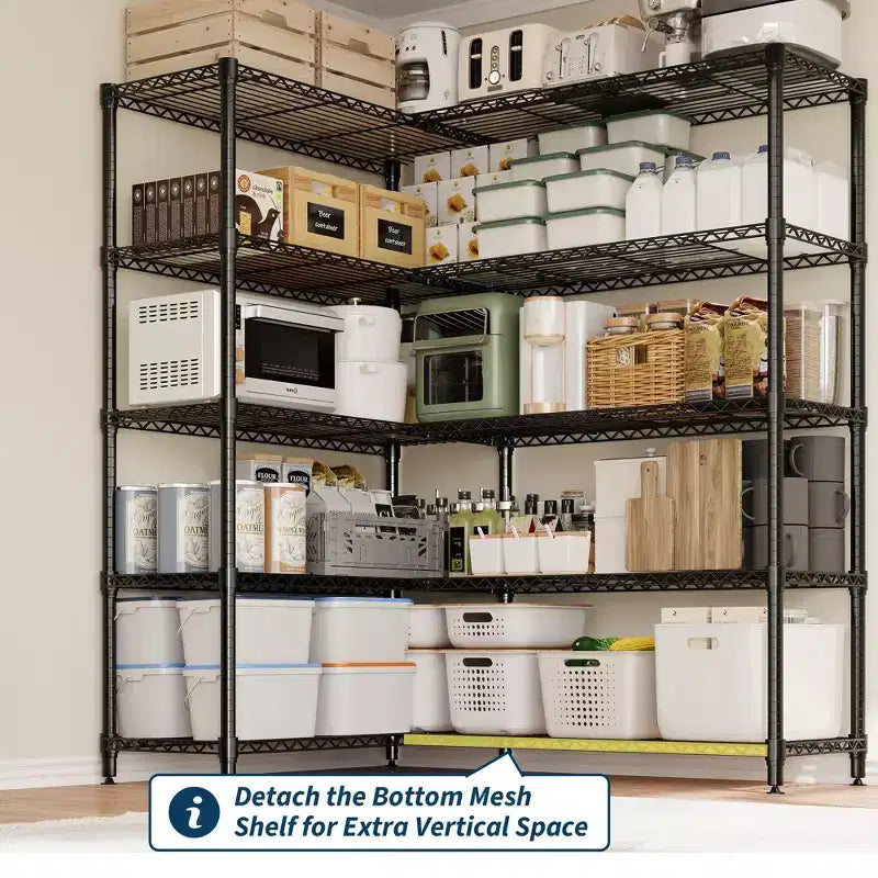 Estanterías de almacenamiento de 71 W, estantería metálica de 5 niveles, estantería de alambre resistente, estanterías de despensa ajustables, estantería de cocina para despensa, garaje comercial