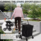 Carrito de compras subeescaleras con revestimiento impermeable, carrito utilitario plegable con ruedas traseras de tres ruedas, ruedas giratorias de 360 grados, carrito de comestibles plegable y portátil