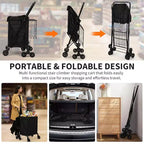 Carrito de compras subeescaleras con revestimiento impermeable, carrito utilitario plegable con ruedas traseras de tres ruedas, ruedas giratorias de 360 grados, carrito de comestibles plegable y portátil