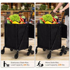 Carrito de compras subeescaleras con revestimiento impermeable, carrito utilitario plegable con ruedas traseras de tres ruedas, ruedas giratorias de 360 grados, carrito de comestibles plegable y portátil