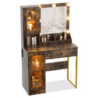 Tocador de maquillaje con espejo y luces, mesa de tocador con estación de carga, tocador de madera para dormitorio de niñas