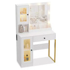 Tocador de maquillaje con espejo y luces, mesa de tocador con estación de carga, tocador de madera para dormitorio de niñas