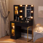 Tocador de maquillaje con espejo y luces, mesa de tocador con estación de carga, tocador de madera para dormitorio de niñas
