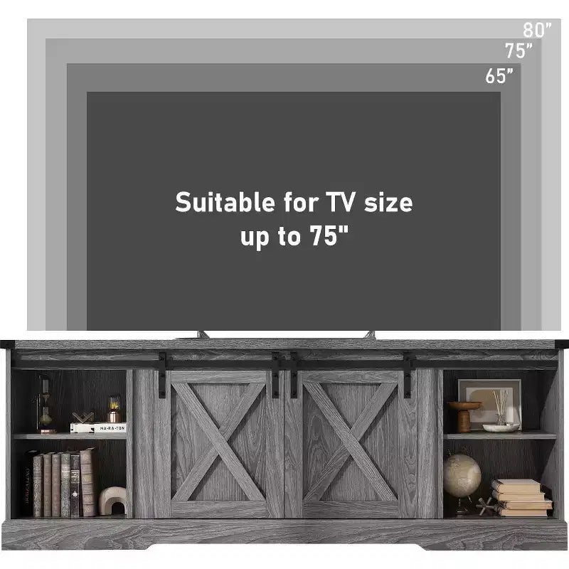 Soporte de TV de granja Acekool de 70 pulgadas con puertas de granero cruzadas, centro de entretenimiento para sala de estar
