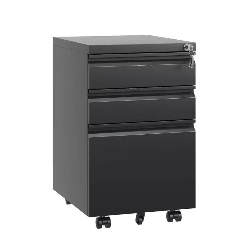 VIYET 14.69 Archivador móvil de 3 cajones con cerradura, archivador de metal negro totalmente montado para oficina en casa, compatible con tamaño carta/legal/A4