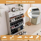 Mueble zapatero con 3 cajones abatibles y 2 cajones, zapatero de madera oculto para entrada, zapatero organizador independiente, zapatero estrecho