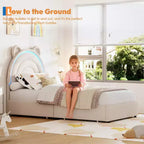 Cama con plataforma tapizada COZONY con cajones de almacenamiento y cabecero decorativo, soporte resistente de listones de madera, no necesita somier, fácil montaje