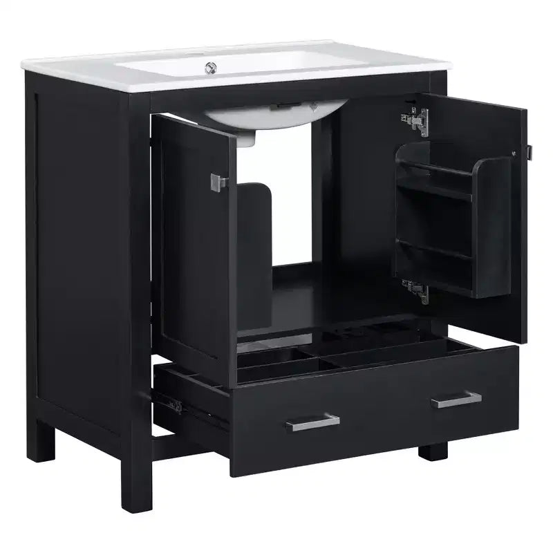 Combinación de tocador de baño vintage de 48" con lavabos dobles, gabinete de almacenamiento para baño con puertas de cierre suave y estante
