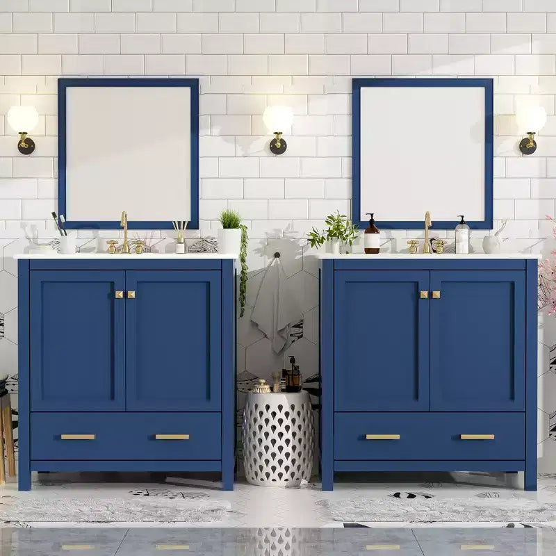 Combinación de tocador de baño vintage de 48" con lavabos dobles, gabinete de almacenamiento para baño con puertas de cierre suave y estante