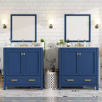 Combinación de tocador de baño vintage de 48" con lavabos dobles, gabinete de almacenamiento para baño con puertas de cierre suave y estante