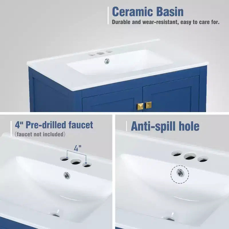 Combinación de tocador de baño vintage de 48" con lavabos dobles, gabinete de almacenamiento para baño con puertas de cierre suave y estante