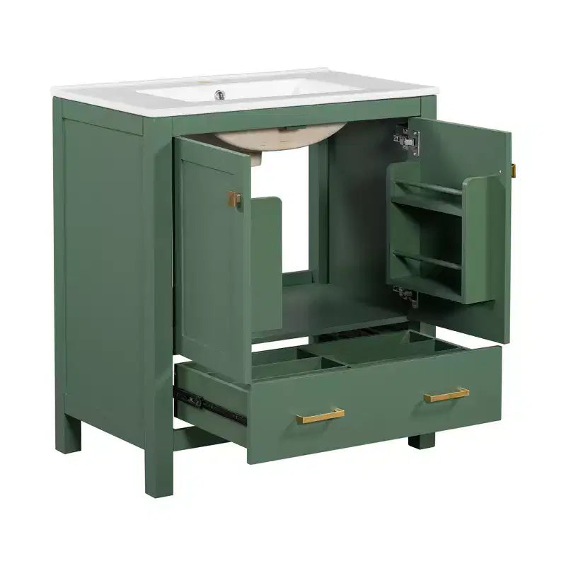 Combinación de tocador de baño vintage de 48" con lavabos dobles, gabinete de almacenamiento para baño con puertas de cierre suave y estante
