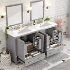 Combinación de tocador de baño vintage de 48" con lavabos dobles, gabinete de almacenamiento para baño con puertas de cierre suave y estante