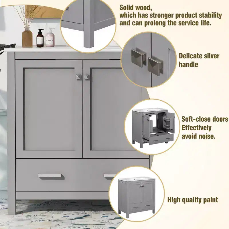 Combinación de tocador de baño vintage de 48" con lavabos dobles, gabinete de almacenamiento para baño con puertas de cierre suave y estante