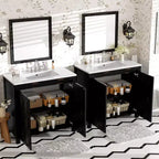 Tocador de baño de 72 pulgadas con tocadores dobles, mueble lavabo de baño con puertas de cierre suave y estante ajustable, Espresso