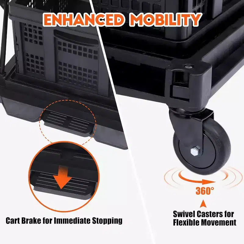 Carro de oficina plegable COZONY con ruedas, organizador rodante de 2 niveles de alta resistencia, carrito multiusos plegable, negro, 2 cajas de carga