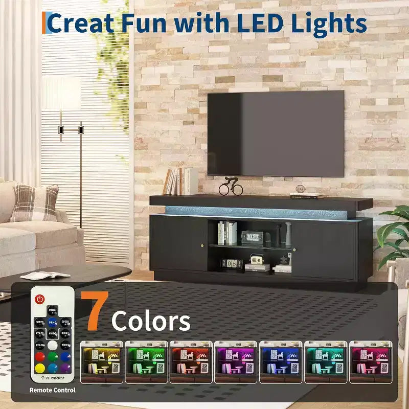 Acekool 63 Mueble de TV Moderno con Tomas de Corriente, Estante Ajustable y Almacenamiento, Consola Multimedia para Sala de Estar