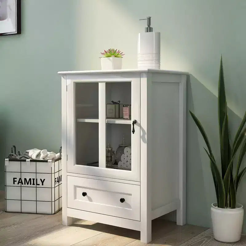Mueble aparador TUYOHW, mesa consola con puertas de cristal, tiradores metálicos de campana, estante ajustable, 1 cajón, aparador para sala de estar, cocina