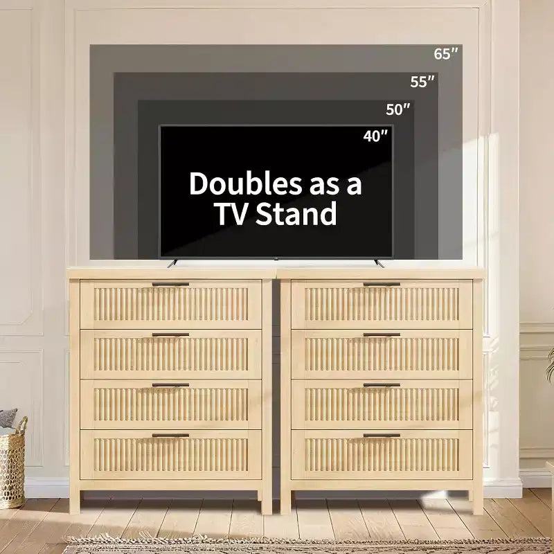 Cómoda acanalada para dormitorio, cajonera alta de 35.4'' con 4 cajones de almacenamiento, mueble organizador de ropa moderno de madera para sala de estar, dormitorio, entrada