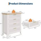 Cómoda acanalada para dormitorio, cajonera alta de 35.4'' con 4 cajones de almacenamiento, mueble organizador de ropa moderno de madera para sala de estar, dormitorio, entrada