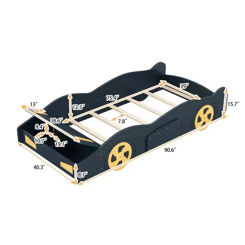 Cama plataforma GDFStudio Dean con forma de coche, ruedas y almacenamiento