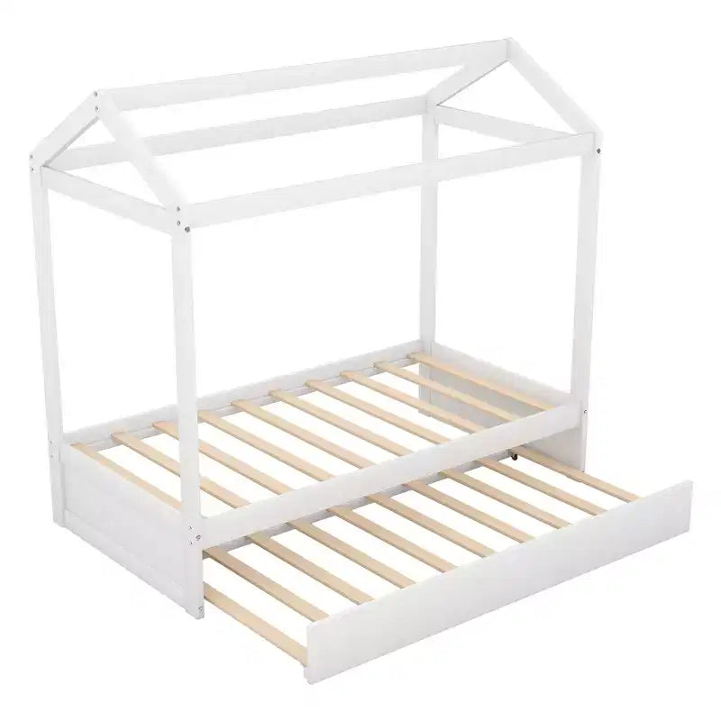Cama de madera con forma de casa y nido Luxystar, tamaño doble, blanca