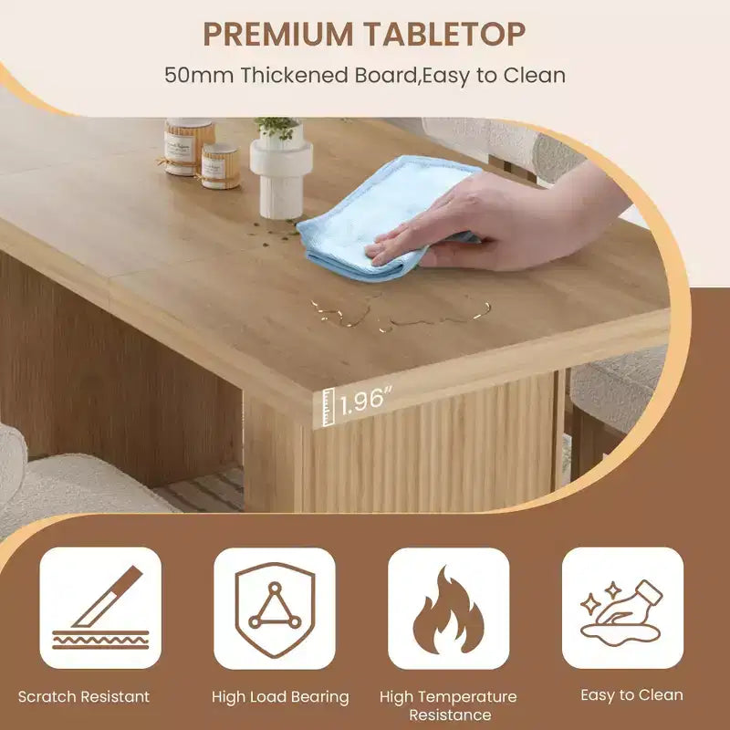 Mesa de comedor de 70.8 para 6 8 10, mesa de comedor moderna con almacenamiento, mesa de cocina de madera con patas acanaladas, mesas de cena para cocina comedor