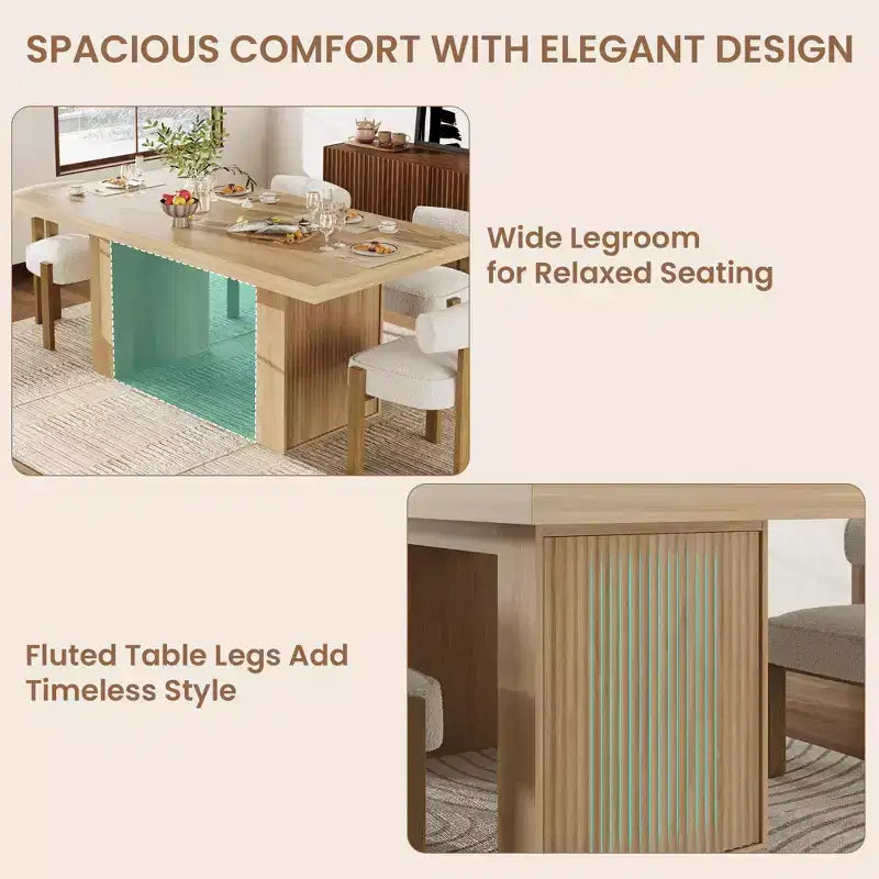 Mesa de comedor de 70.8 para 6 8 10, mesa de comedor moderna con almacenamiento, mesa de cocina de madera con patas acanaladas, mesas de cena para cocina comedor