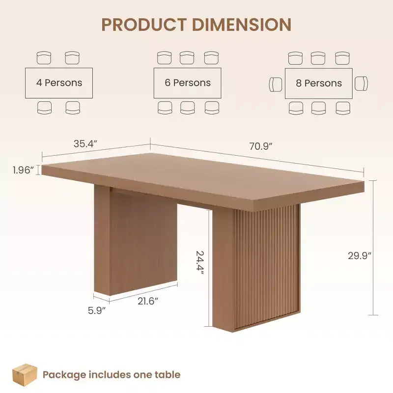 Mesa de comedor de 70.8 para 6 8 10, mesa de comedor moderna con almacenamiento, mesa de cocina de madera con patas acanaladas, mesas de cena para cocina comedor