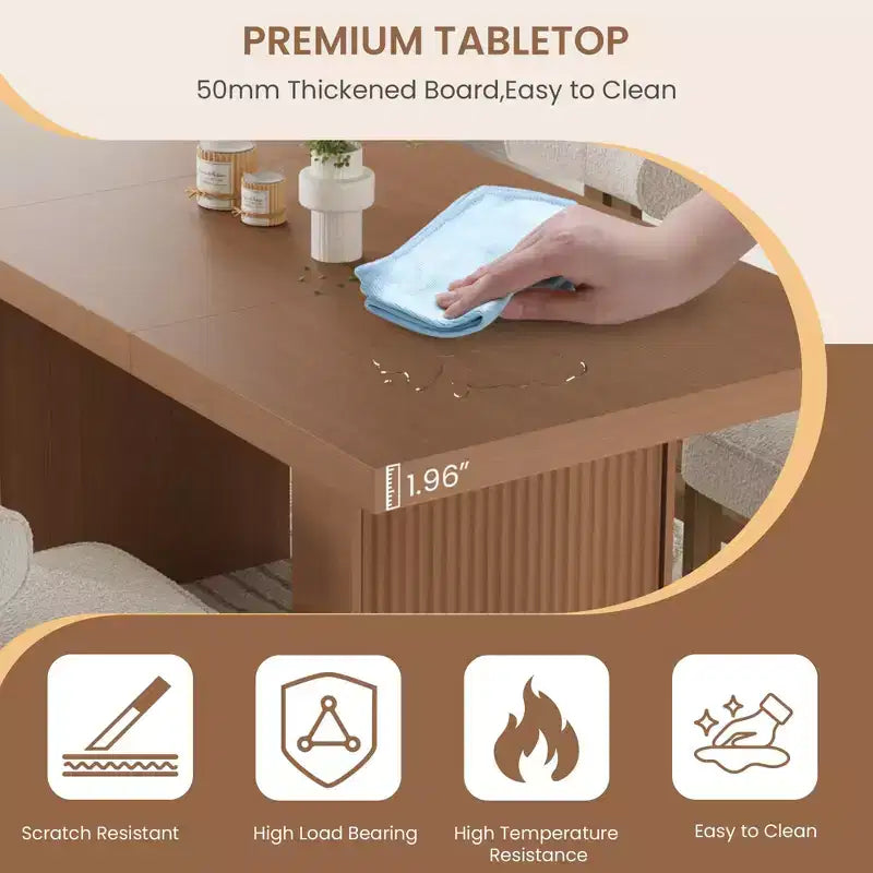 Mesa de comedor de 70.8 para 6 8 10, mesa de comedor moderna con almacenamiento, mesa de cocina de madera con patas acanaladas, mesas de cena para cocina comedor
