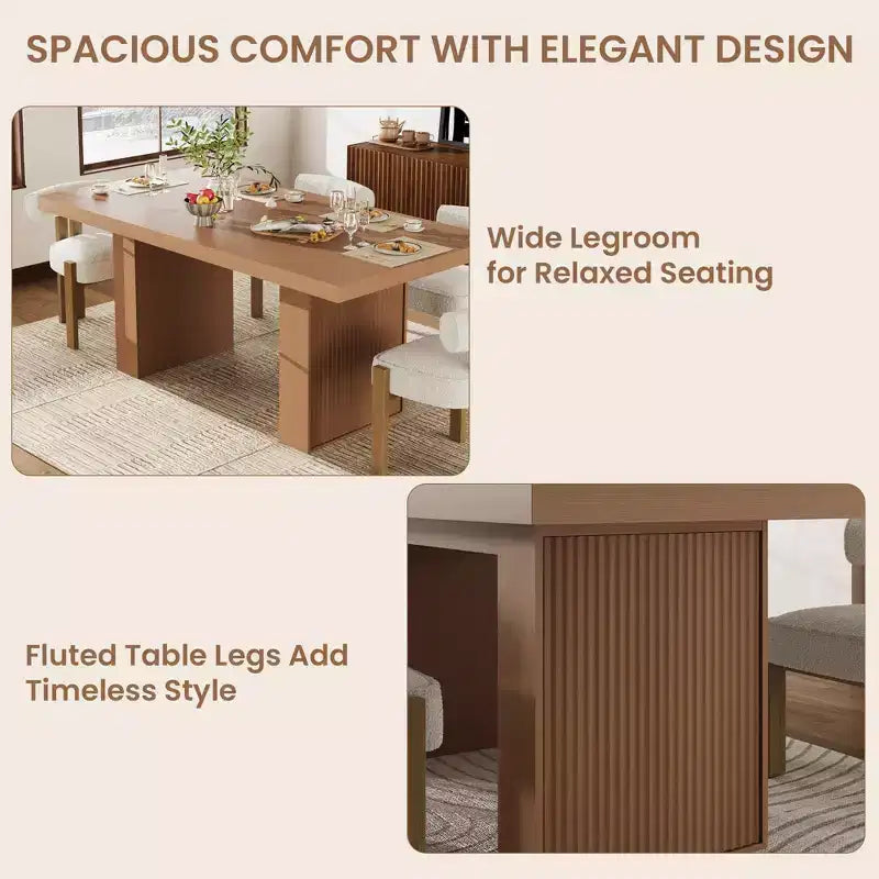 Mesa de comedor de 70.8 para 6 8 10, mesa de comedor moderna con almacenamiento, mesa de cocina de madera con patas acanaladas, mesas de cena para cocina comedor