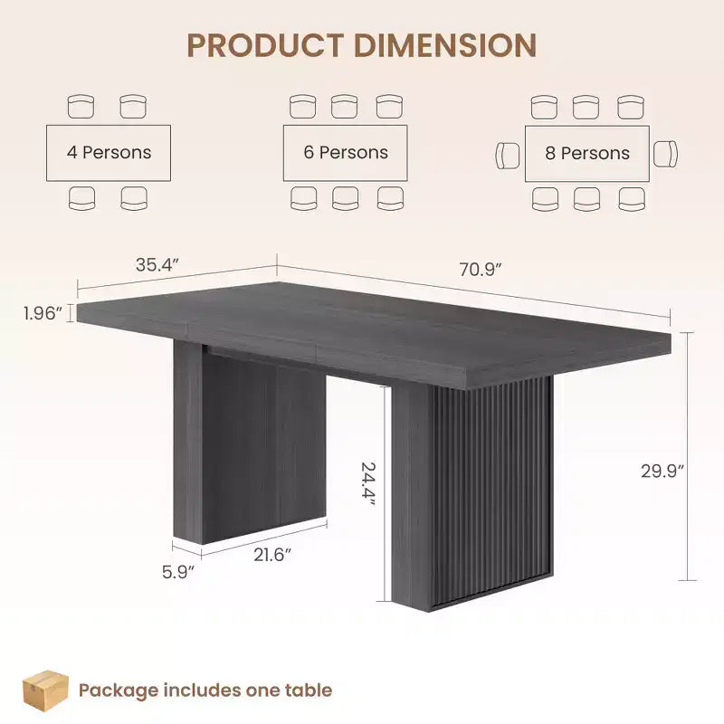 Mesa de comedor de 70.8 para 6 8 10, mesa de comedor moderna con almacenamiento, mesa de cocina de madera con patas acanaladas, mesas de cena para cocina comedor