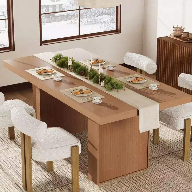 Mesa de comedor de 70.8 para 6 8 10, mesa de comedor moderna con almacenamiento, mesa de cocina de madera con patas acanaladas, mesas de cena para cocina comedor