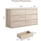 Cómoda de 6 cajones para dormitorio, cómoda de madera ancha sin tiradores, mueble de almacenamiento grande y moderno para sala de estar, pasillo o entrada.