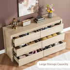 Cómoda de 6 cajones para dormitorio, cómoda de madera ancha sin tiradores, mueble de almacenamiento grande y moderno para sala de estar, pasillo o entrada.