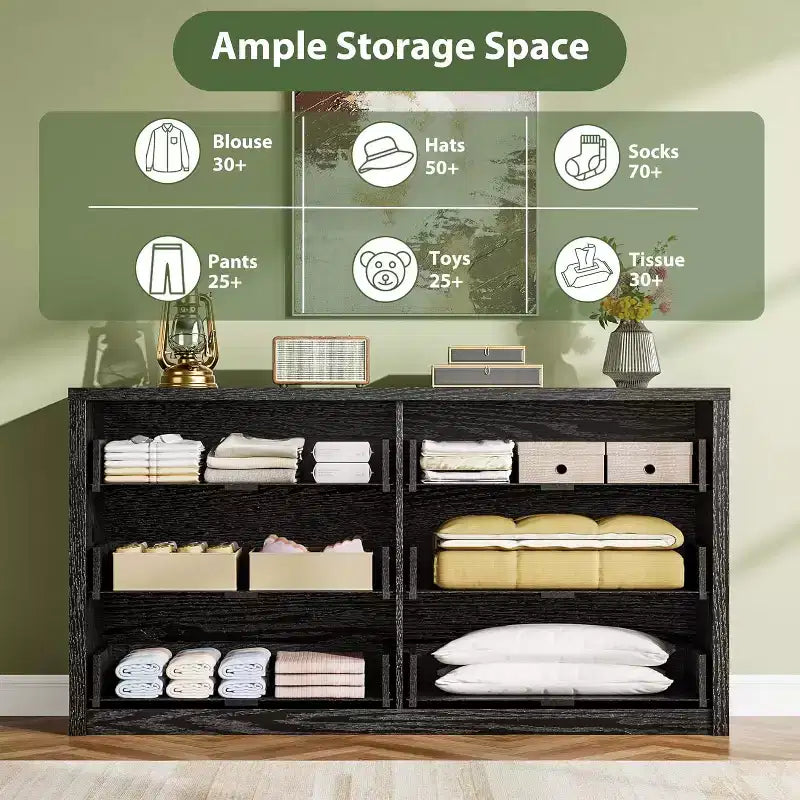 Cómoda de 6 cajones para dormitorio, cómoda de madera ancha sin tiradores, mueble de almacenamiento grande y moderno para sala de estar, pasillo o entrada.