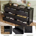 Cómoda de 6 cajones para dormitorio, cómoda de madera ancha sin tiradores, mueble de almacenamiento grande y moderno para sala de estar, pasillo o entrada.